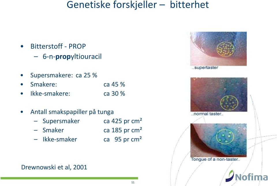 Ikke-smakere: ca 30 % Antall smakspapiller på tunga Supersmaker