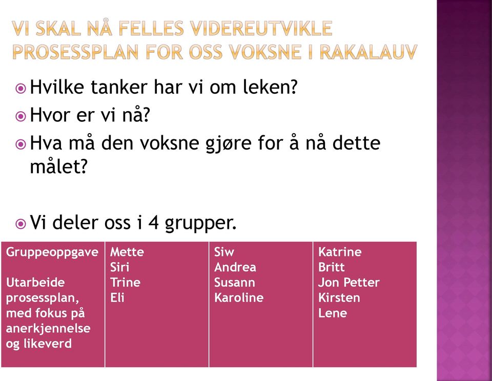 Vi deler oss i 4 grupper.