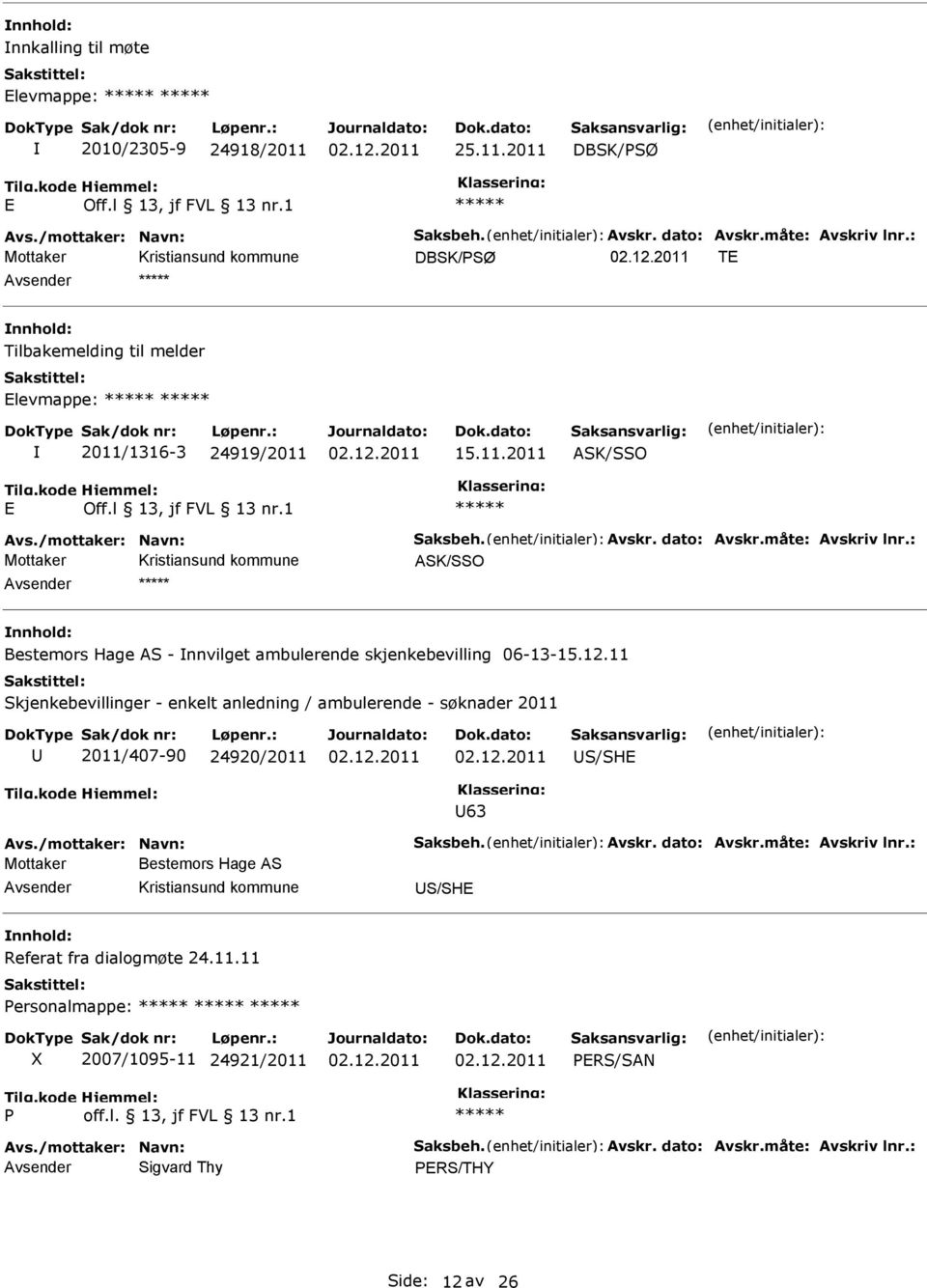 : Mottaker ASK/SSO Bestemors Hage AS - nnvilget ambulerende skjenkebevilling 06-13-15.12.11 Skjenkebevillinger - enkelt anledning / ambulerende - søknader 2011 2011/407-90 24920/2011 S/SH 63 Avs.