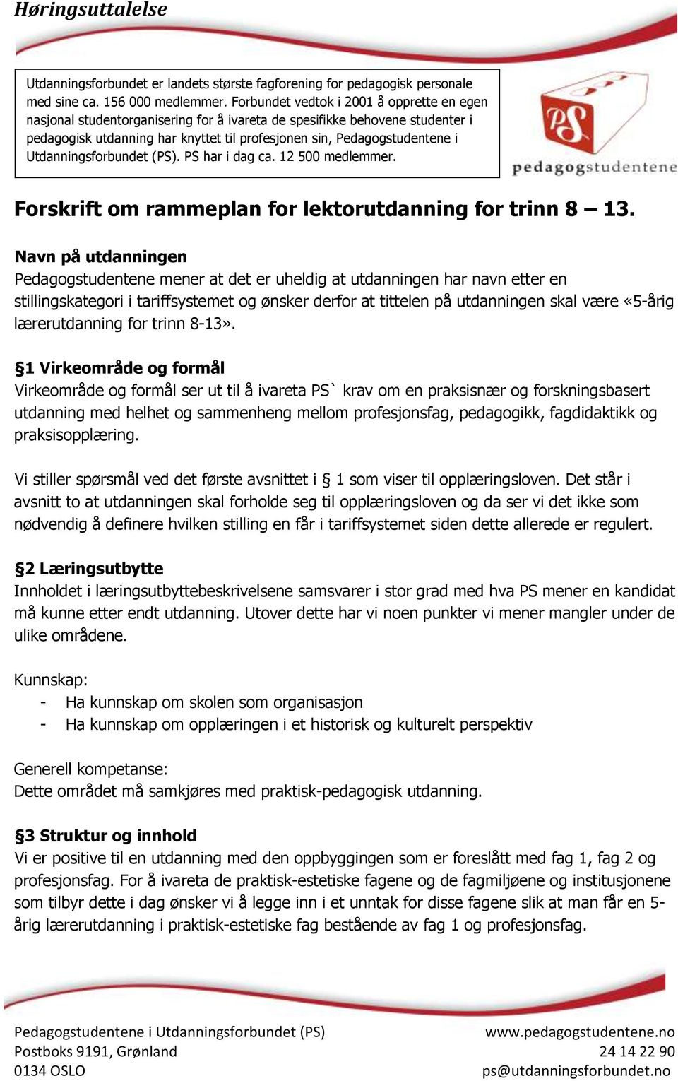 lærerutdanning for trinn 8-13».