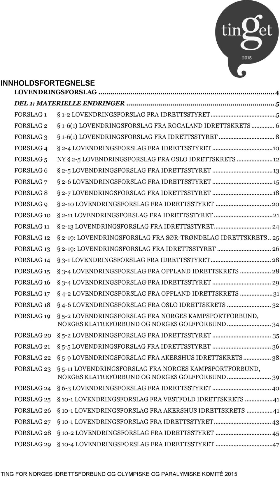 .. 12 FORSLAG 6 2-5 LOVENDRINGSFORSLAG FRA IDRETTSSTYRET... 13 FORSLAG 7 2-6 LOVENDRINGSFORSLAG FRA IDRETTSSTYRET... 15 FORSLAG 8 2-7 LOVENDRINGSFORSLAG FRA IDRETTSSTYRET.