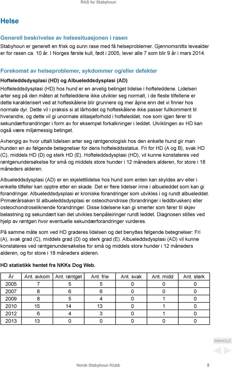 Forekomst av helseproblemer, sykdommer og/eller defekter Hofteleddsdysplasi (HD) og Albueleddsdysplasi (AD) Hofteleddsdysplasi (HD) hos hund er en arvelig betinget lidelse i hofteleddene.