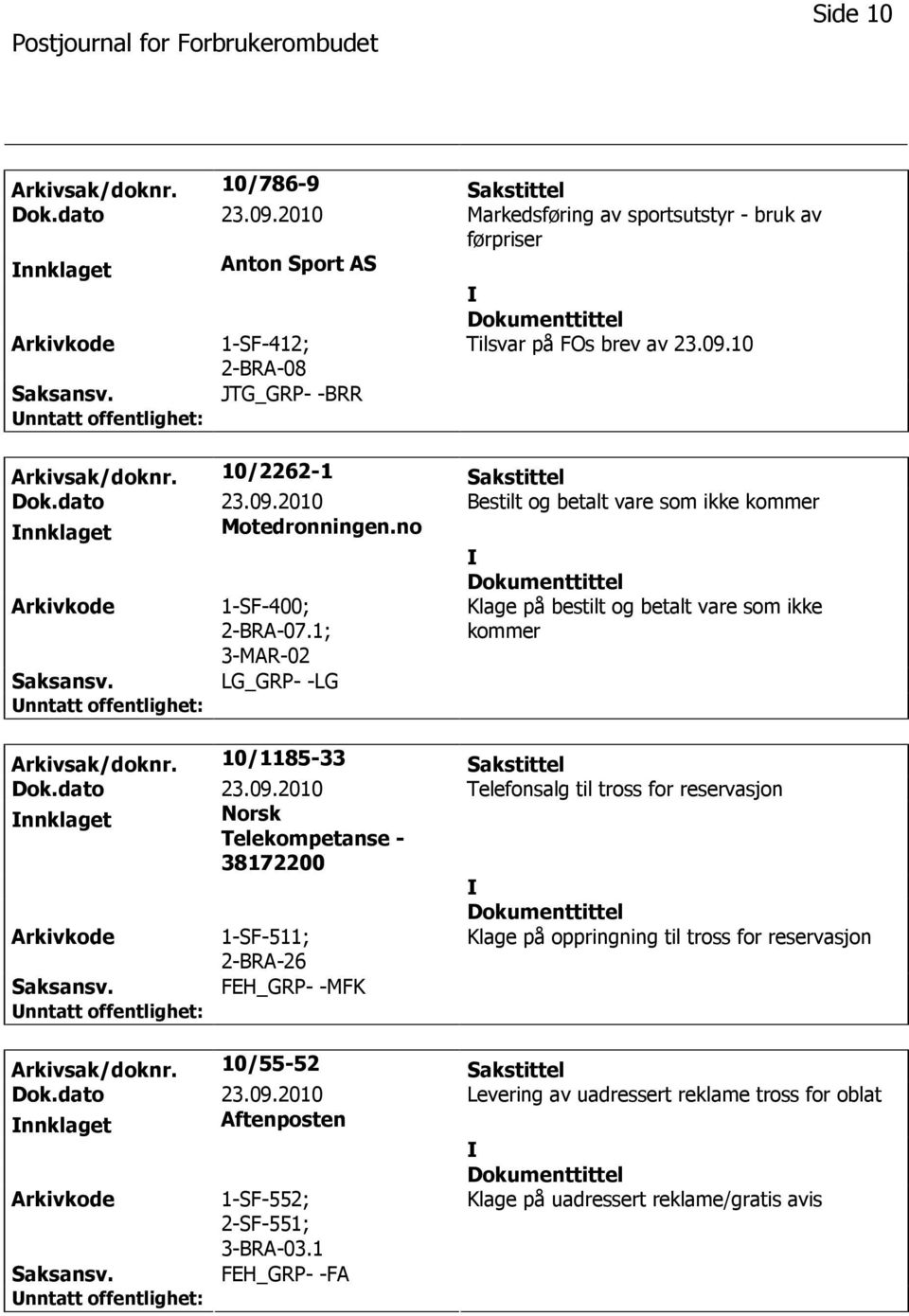 1; 3-MAR-02 Klage på bestilt og betalt vare som ikke kommer LG_GRP- -LG Arkivsak/doknr. 10/1185-33 Sakstittel Dok.dato 23.09.