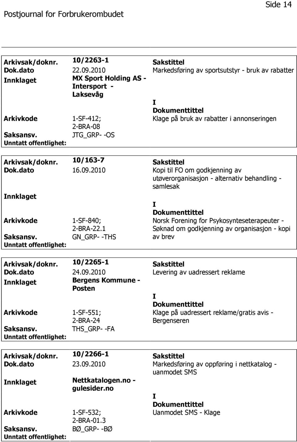 10/163-7 Sakstittel Dok.dato 16.09.2010 Kopi til FO om godkjenning av utøverorganisasjon - alternativ behandling - samlesak nnklaget 1-SF-840; 2-BRA-22.