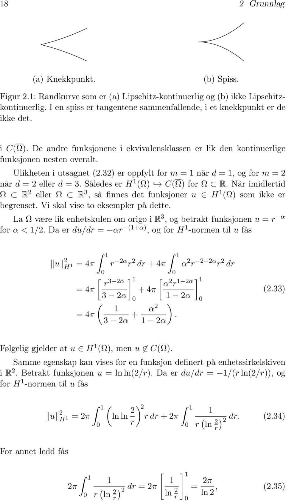 32) er oppfylt for m = når d =, og for m = 2 når d = 2 eller d = 3. Således er H () C() for R. Når imidlertid R 2 eller R 3, så finnes det funksjoner u H () som ikke er begrenset.