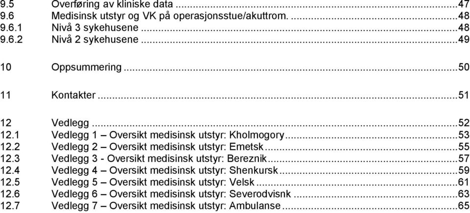 2 Vedlegg 2 Oversikt medisinsk utstyr: Emetsk... 55 12.3 Vedlegg 3 - Oversikt medisinsk utstyr: Bereznik... 57 12.