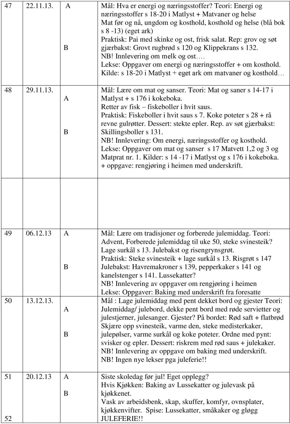 Rep: grov og søt gjærbakst: Grovt rugbrød s 120 og Klippekrans s 132. N! Innlevering om melk og ost. Lekse: Oppgaver om energi og næringsstoffer + om kosthold.