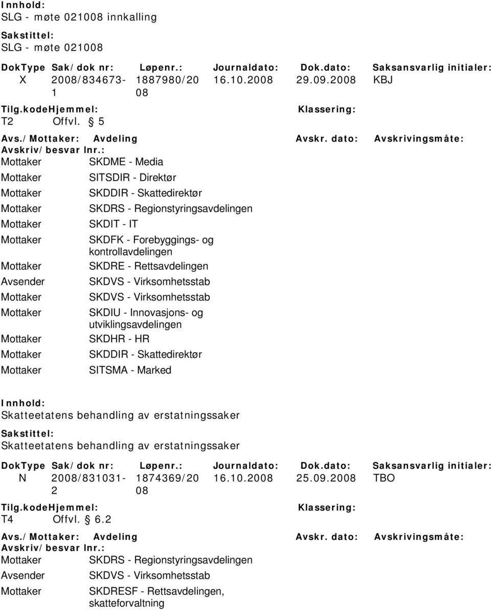 Rettsavdelingen SKDVS - Virksomhetsstab SKDVS - Virksomhetsstab SKDIU - Innovasjons- og utviklingsavdelingen SKDHR - HR SKDDIR - Skattedirektør SITSMA - Marked Skatteetatens behandling av