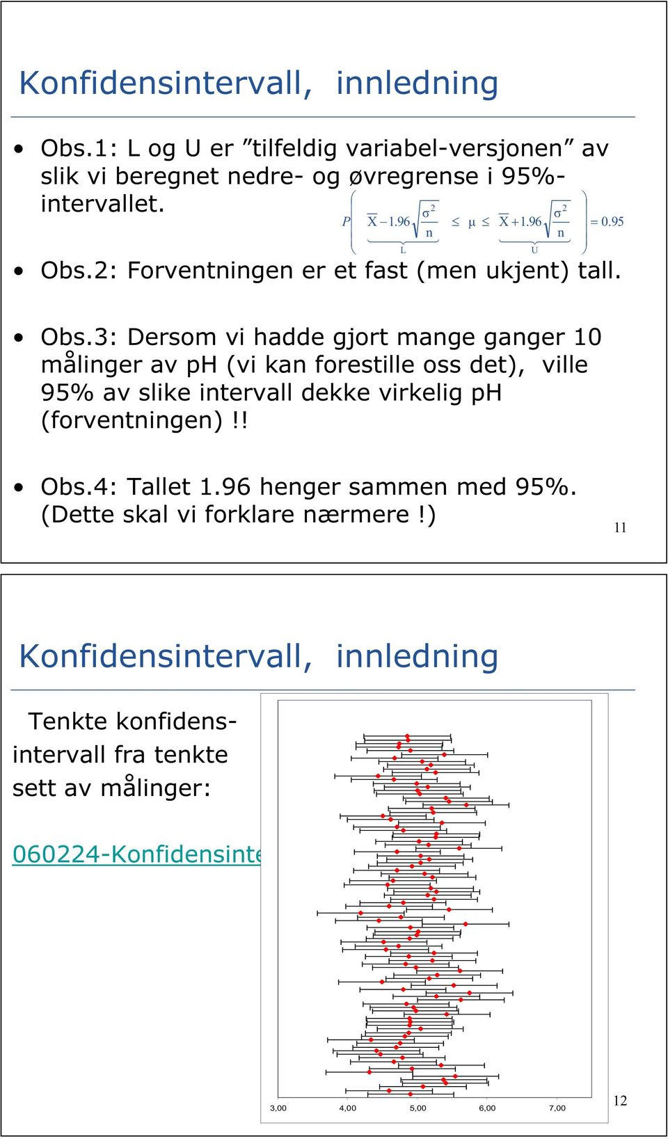 3: Dersom vi hadde gjort mage gager 10 måliger av ph (vi ka forestille oss det) ville 95% av slike itervall dekke virkelig ph