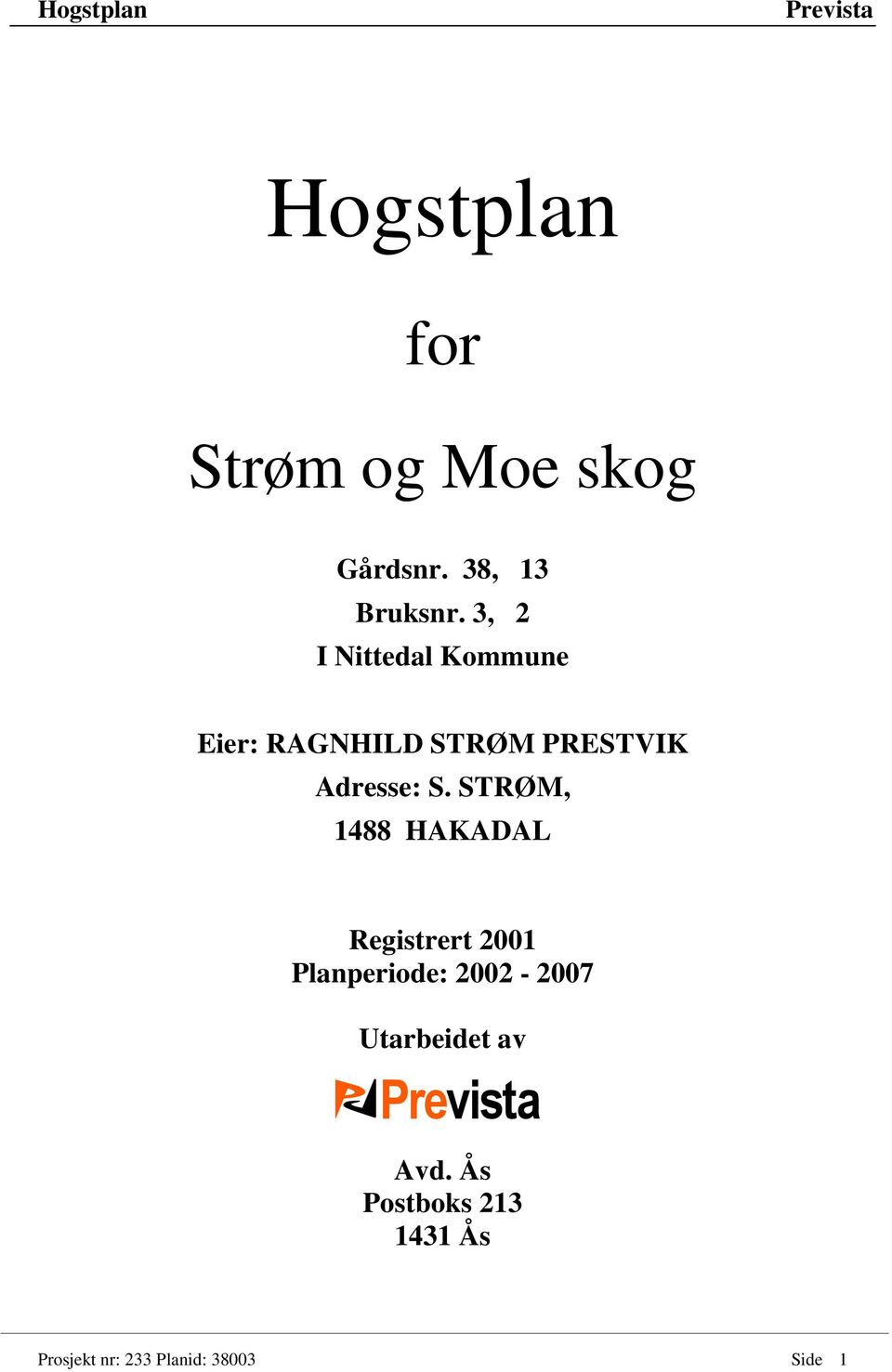 STRØM, 1488 HAKADAL Registrert 2001 Planperiode: 2002-2007