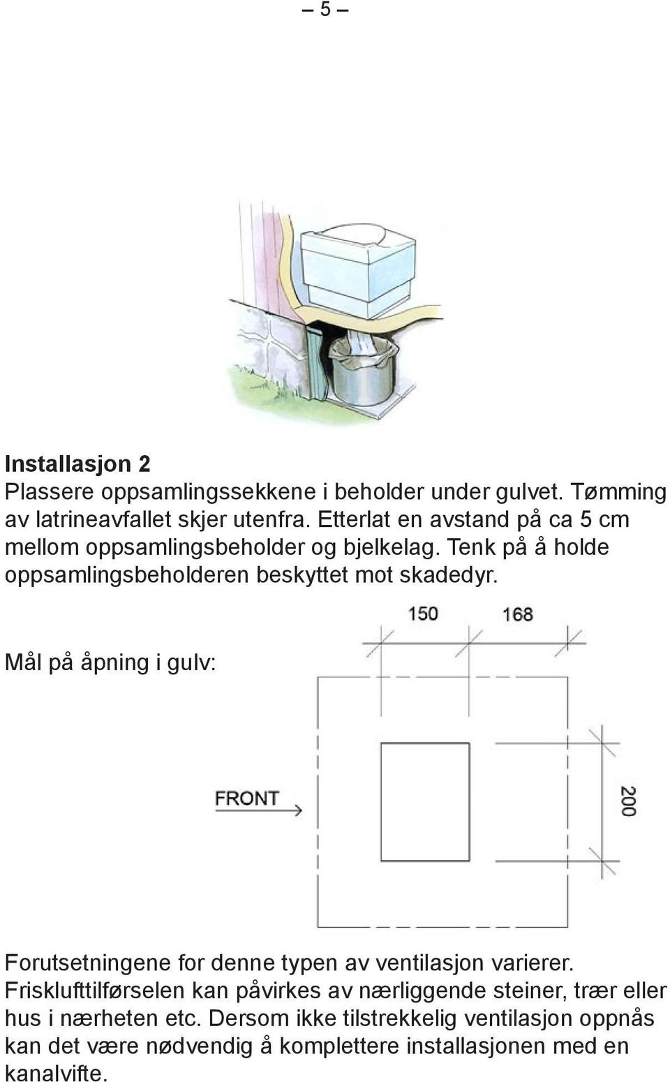 Mål på åpning i gulv: Forutsetningene for denne typen av ventilasjon varierer.