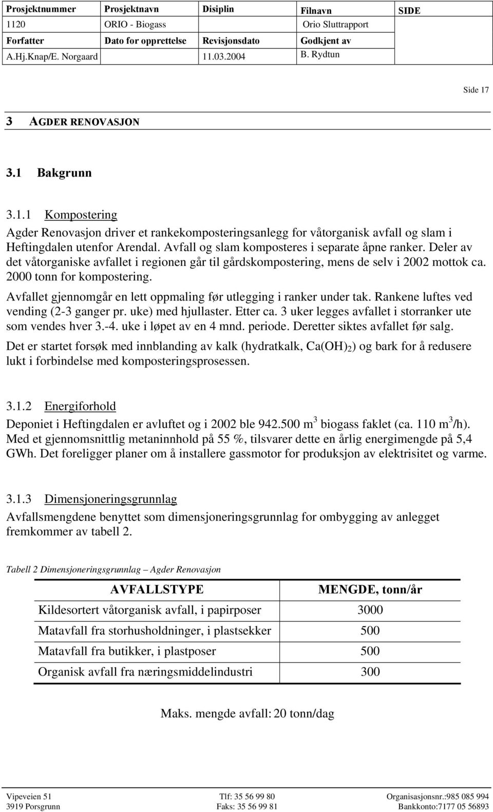 Avfallet gjennomgår en lett oppmaling før utlegging i ranker under tak. Rankene luftes ved vending (2-3 ganger pr. uke) med hjullaster. Etter ca.