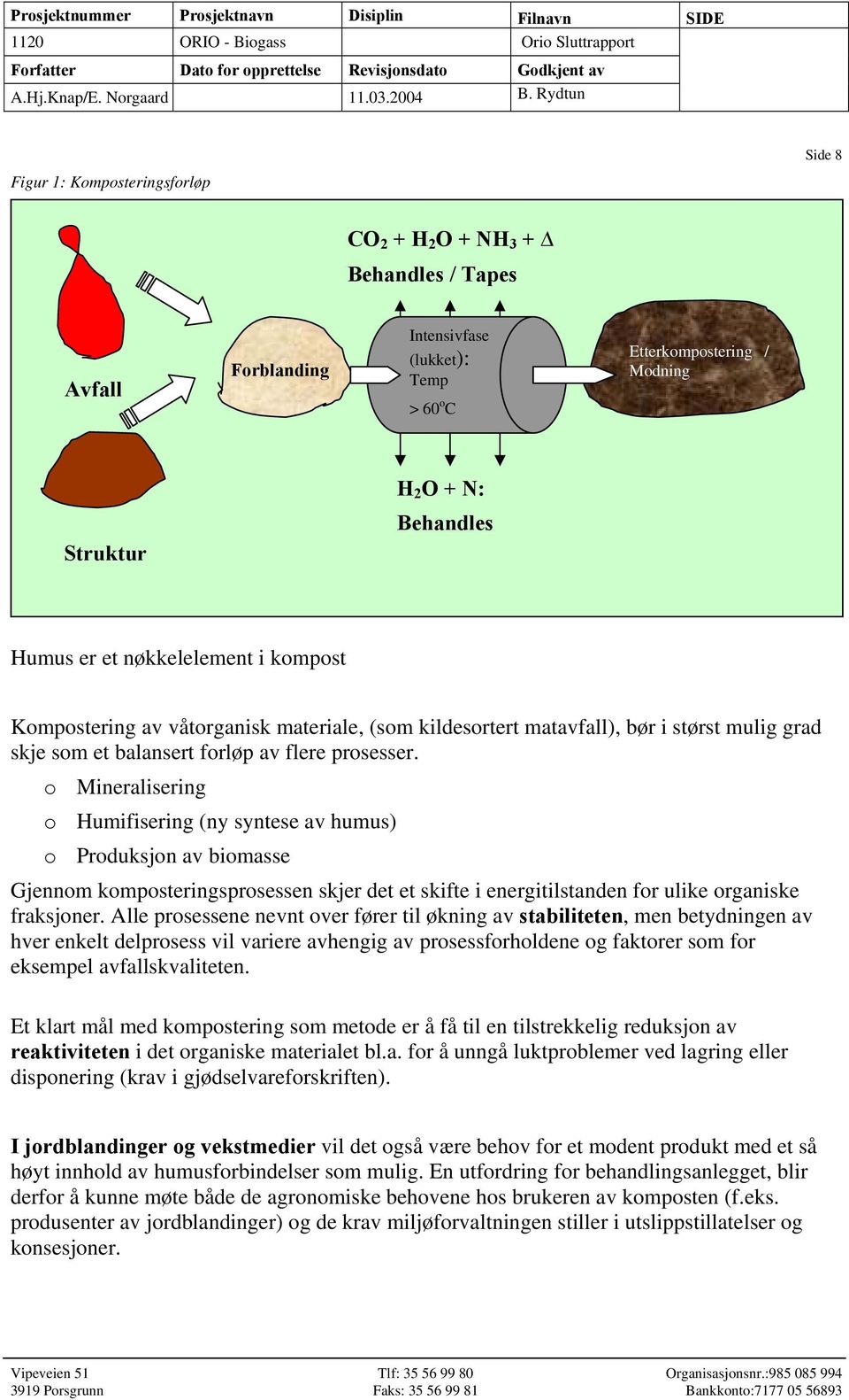 o Mineralisering o Humifisering (ny syntese av humus) o Produksjon av biomasse Gjennom komposteringsprosessen skjer det et skifte i energitilstanden for ulike organiske fraksjoner.