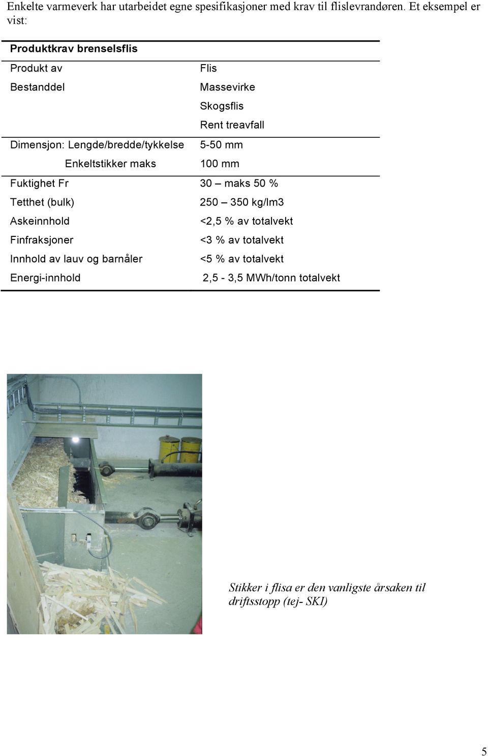 Tetthet (bulk) Askeinnhold Finfraksjoner Innhold av lauv og barnåler Energi-innhold Flis Massevirke Skogsflis Rent treavfall 5-50 mm