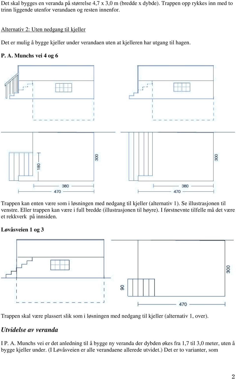 Munchs vei 4 og 6 Trappen kan enten være som i løsningen med nedgang til kjeller (alternativ 1). Se illustrasjonen til venstre. Eller trappen kan være i full bredde (illustrasjonen til høyre).