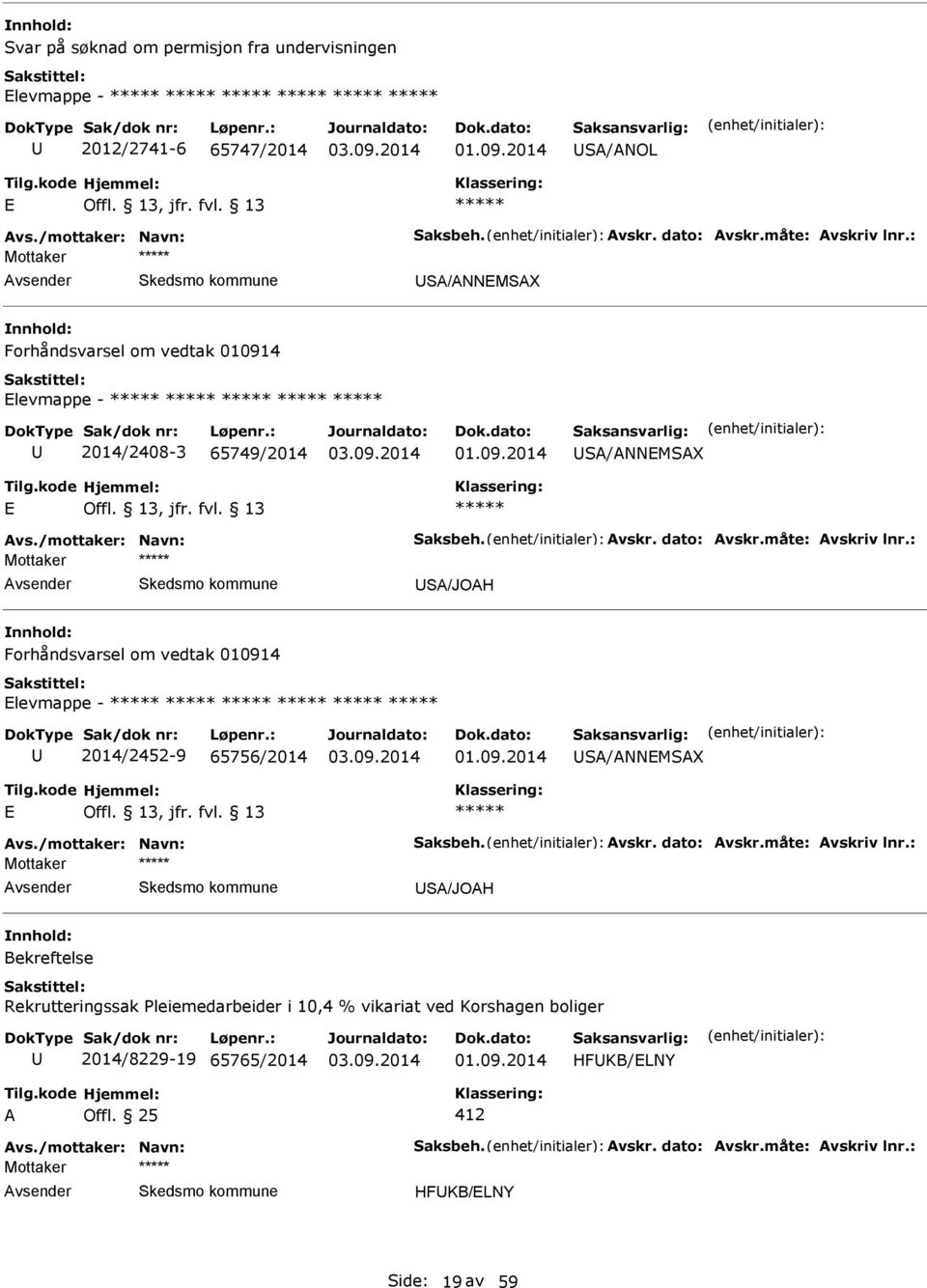 vedtak 010914 levmappe - 2014/2452-9 65756/2014 S/NNMSX S/JOH Rekrutteringssak Pleiemedarbeider i