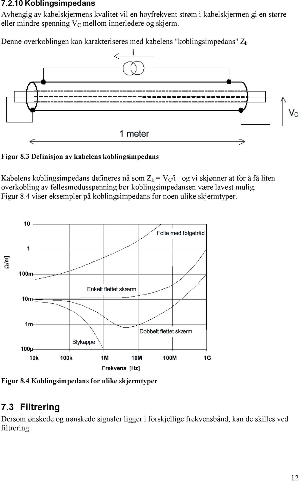 3 Definisjon av kabelens koblingsimpedans Kabelens koblingsimpedans defineres nå som Z k = V C /i og vi skjønner at for å få liten overkobling av fellesmodusspenning bør