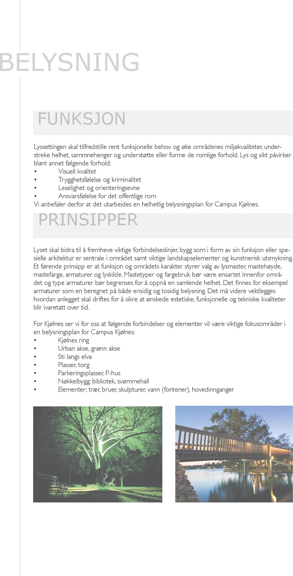 utarbeides en helhetlig belysningsplan for Campus Kjølnes.