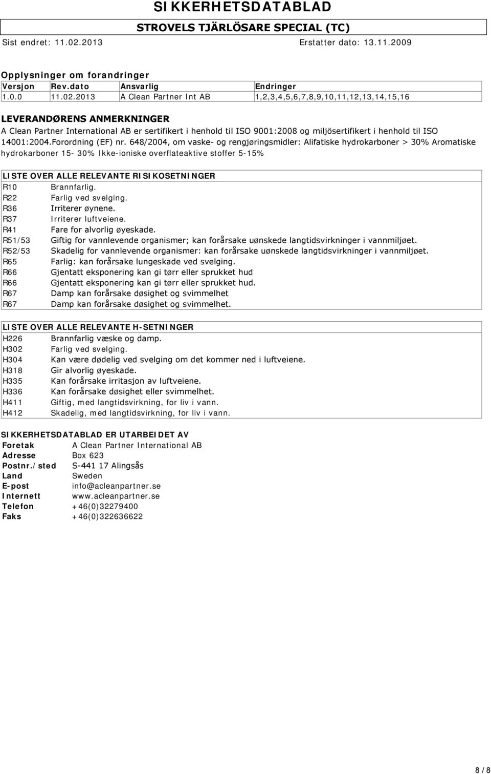 til ISO 14001:2004.Forordning (EF) nr.