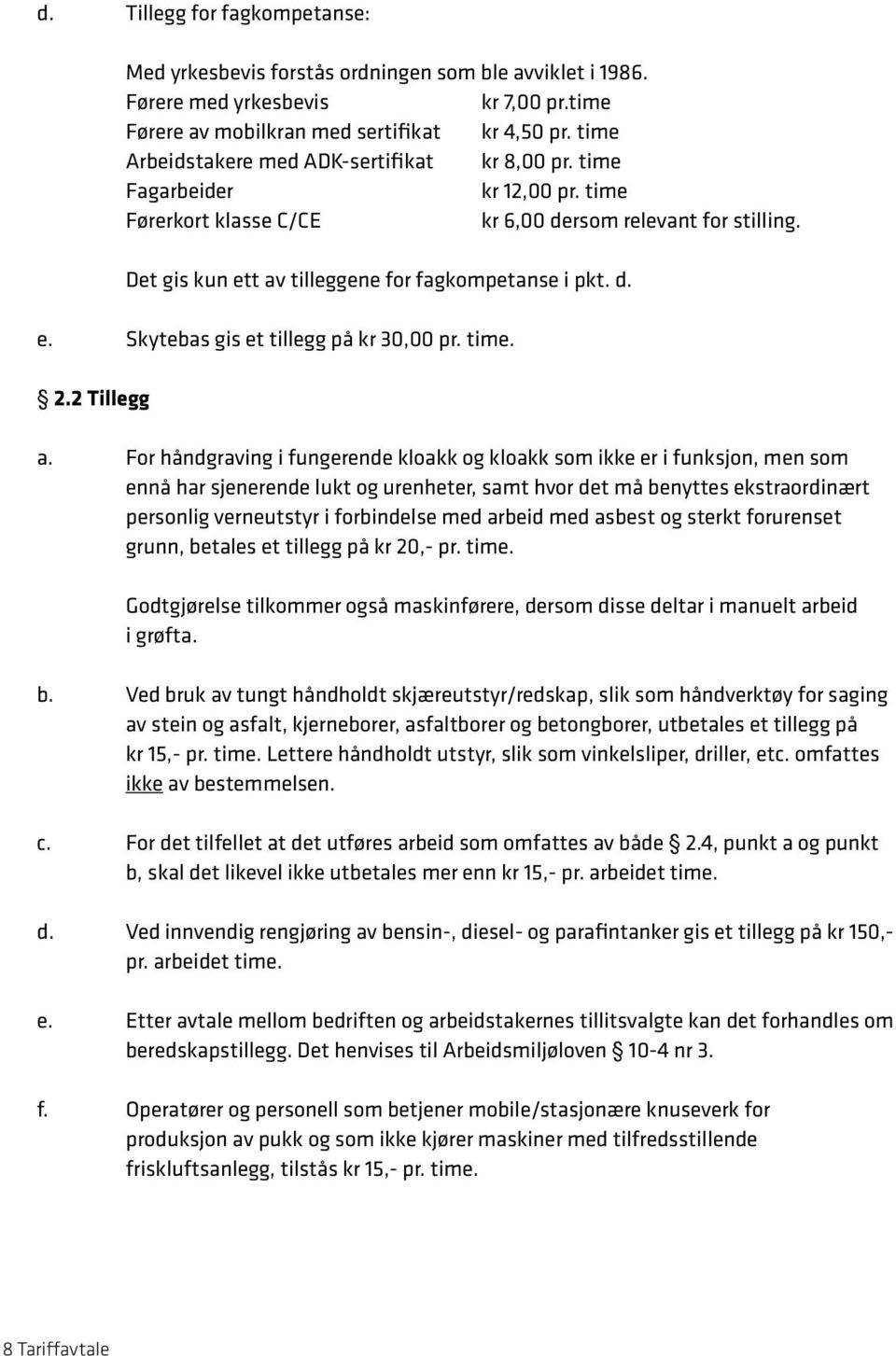 d. e. Skytebas gis et tillegg på kr 30,00 pr. time. 2.2 Tillegg a.