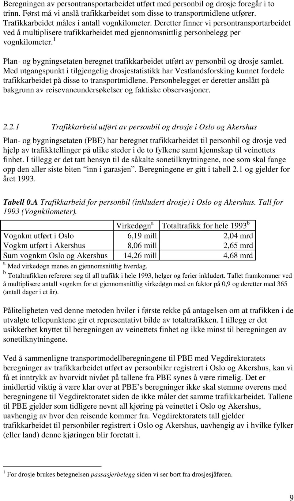 1 Plan- og bygningsetaten beregnet trafikkarbeidet utført av personbil og drosje samlet.