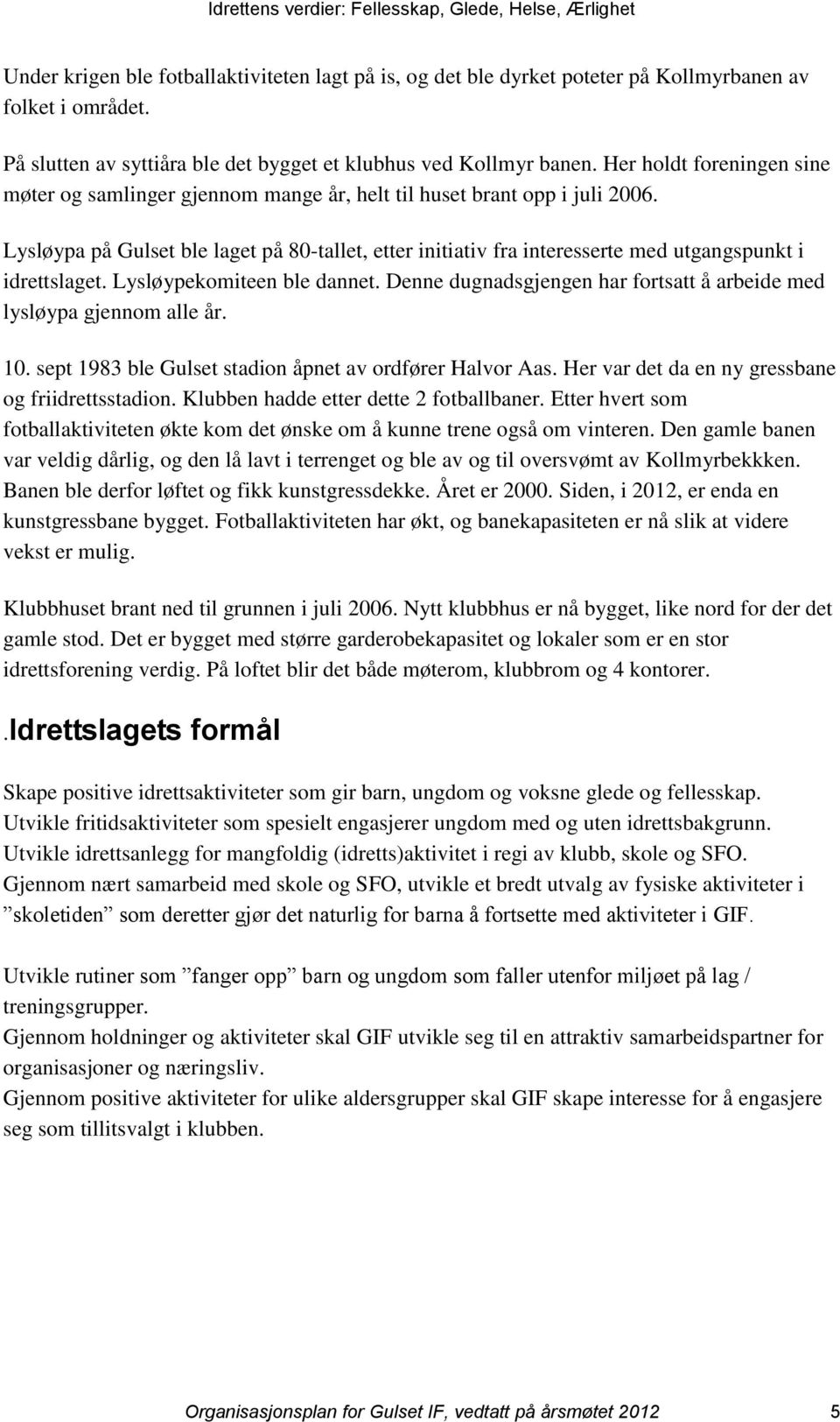 Lysløypa på Gulset ble laget på 80-tallet, etter initiativ fra interesserte med utgangspunkt i idrettslaget. Lysløypekomiteen ble dannet.