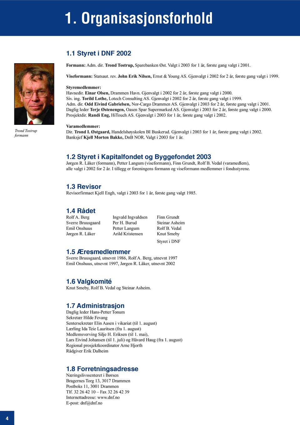 ing. Torild Lothe, Lotech Consulting AS. Gjenvalgt i 2002 for 2 år, første gang valgt i 1999. Adm. dir. Odd Eivind Gabrielsen, Nor-Cargo Drammen AS.