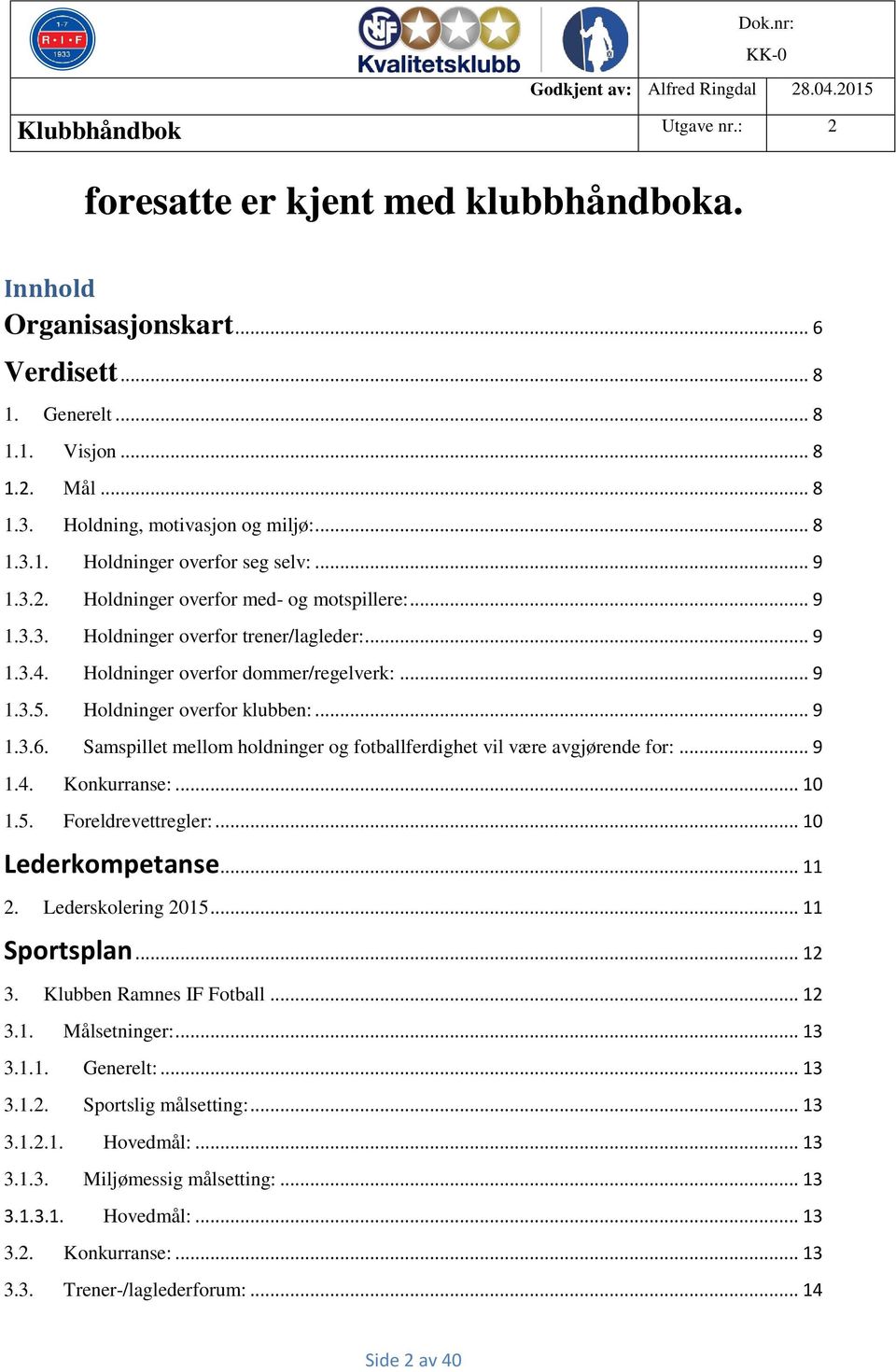 Samspillet mellom holdninger og fotballferdighet vil være avgjørende for:... 9 1.4. Konkurranse:... 10 1.5. Foreldrevettregler:... 10 Lederkompetanse... 11 2. Lederskolering 2015... 11 Sportsplan.