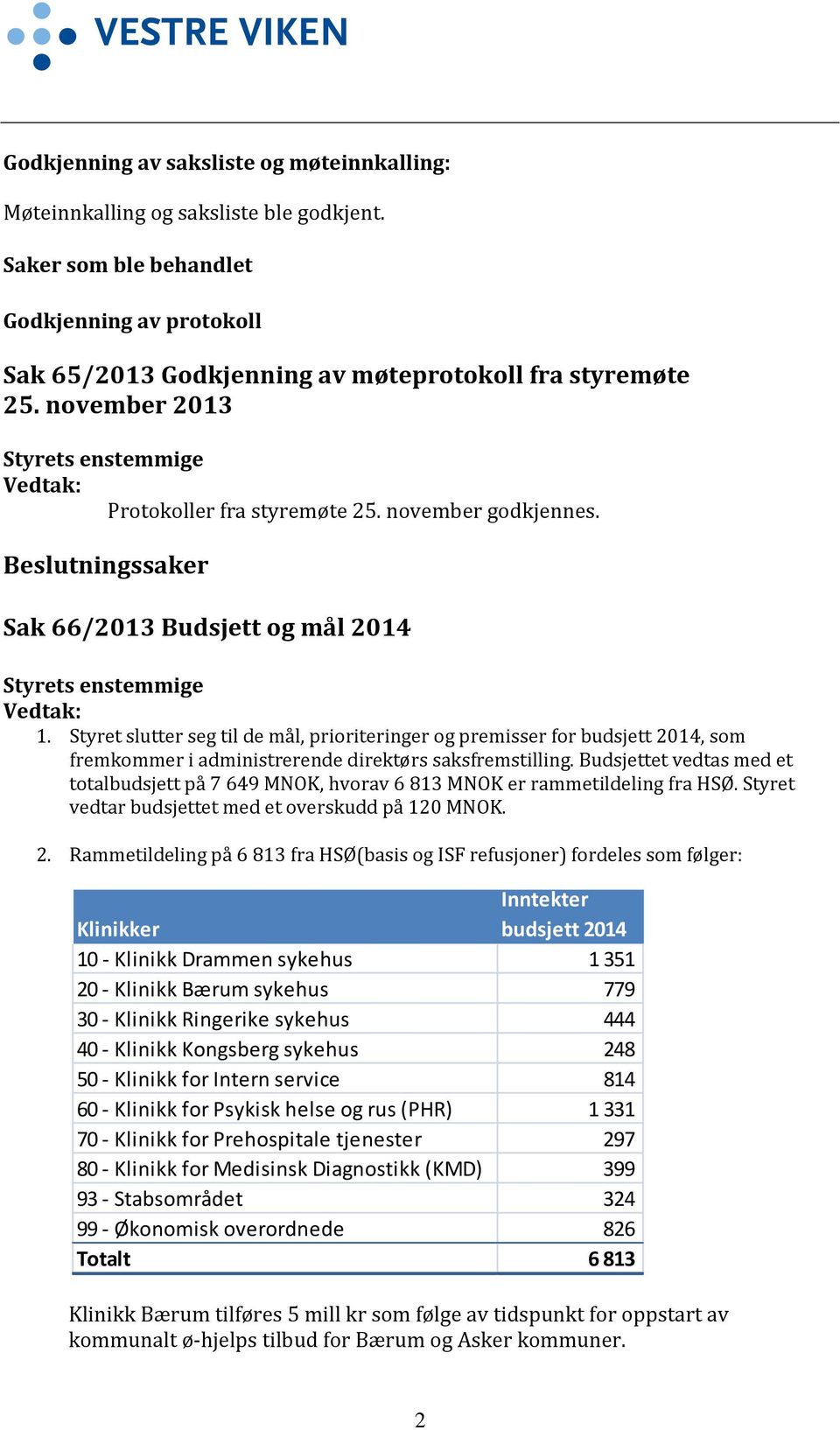 Styret slutter seg til de mål, prioriteringer og premisser for budsjett 2014, som fremkommer i administrerende direktørs saksfremstilling.