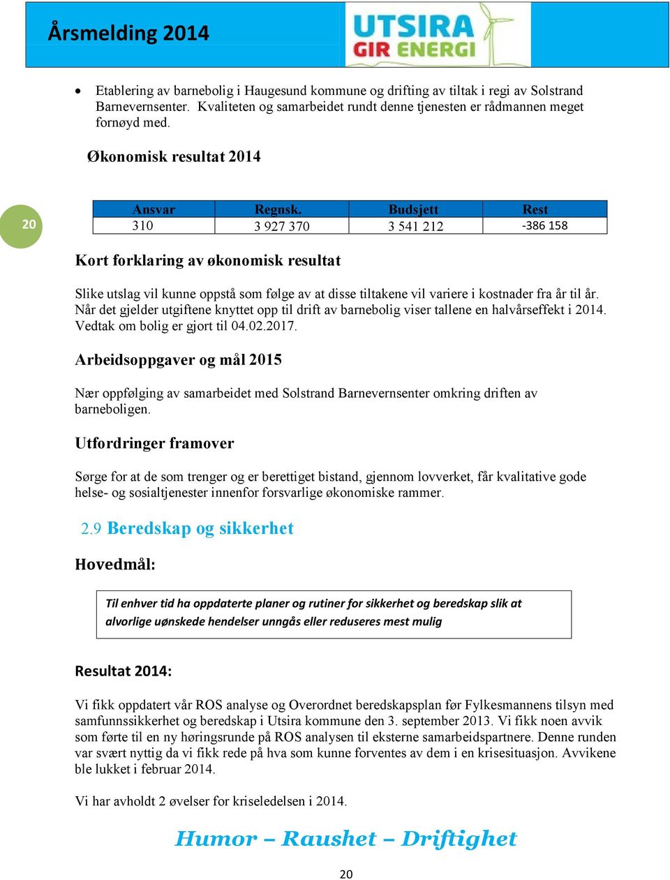 Budsjett Rest 310 3 927 370 3 541 212-386 158 Kort forklaring av økonomisk resultat Slike utslag vil kunne oppstå som følge av at disse tiltakene vil variere i kostnader fra år til år.