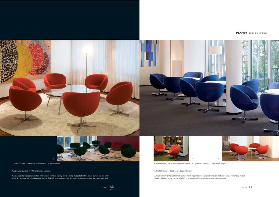 PLANET was the first spherical chair in Norwegian furniture history, and the name alludes to the first space journey and the entry of Pop Art furniture onto the Norwegian market.