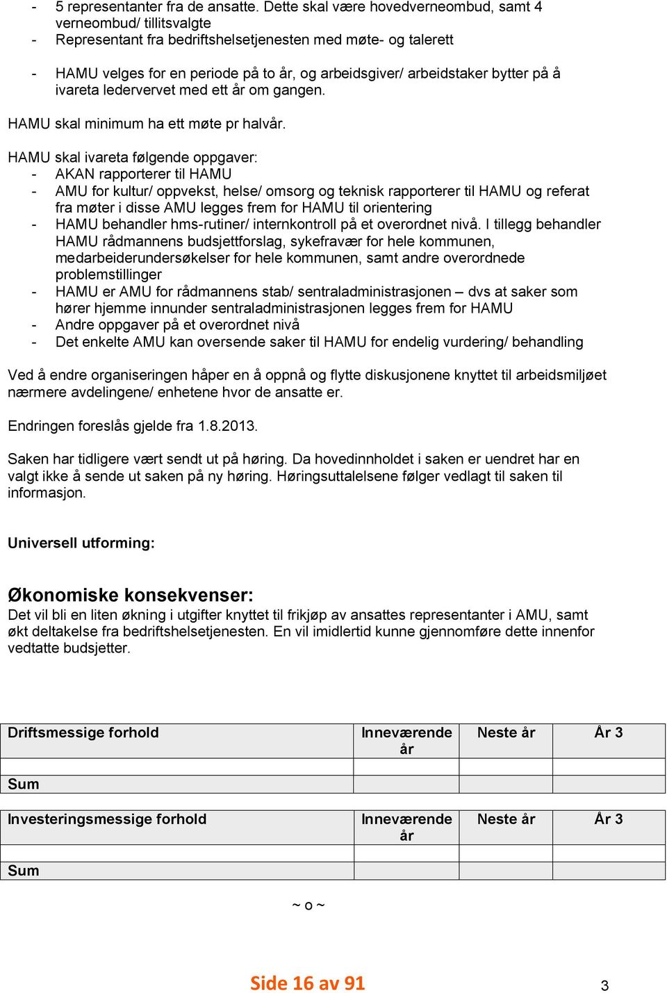 bytter på å ivareta ledervervet med ett år om gangen. HAMU skal minimum ha ett møte pr halvår.