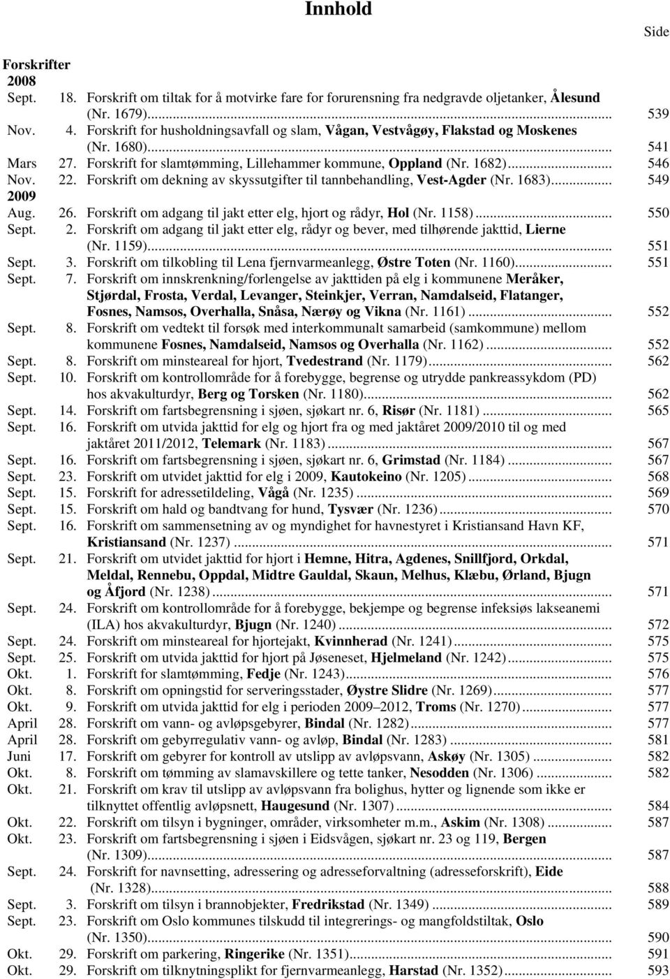 Forskrift om dekning av skyssutgifter til tannbehandling, Vest-Agder (Nr. 1683)... 549 2009 Aug. 26. Forskrift om adgang til jakt etter elg, hjort og rådyr, Hol (Nr. 1158)... 550 Sept. 2. Forskrift om adgang til jakt etter elg, rådyr og bever, med tilhørende jakttid, Lierne (Nr.