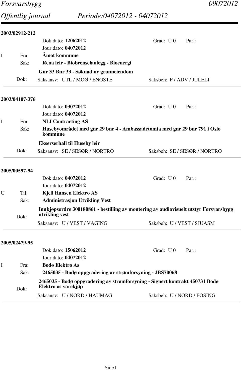 AS Sak: Husebyområdet med gnr 29 bnr 4 - Ambassadetomta med gnr 29 bnr 791 i Oslo kommune Ekserserhall til Huseby leir Saksansv: SE / SESØR / NORTRO Saksbeh: SE / SESØR / NORTRO 2005/00597-94 Dok.