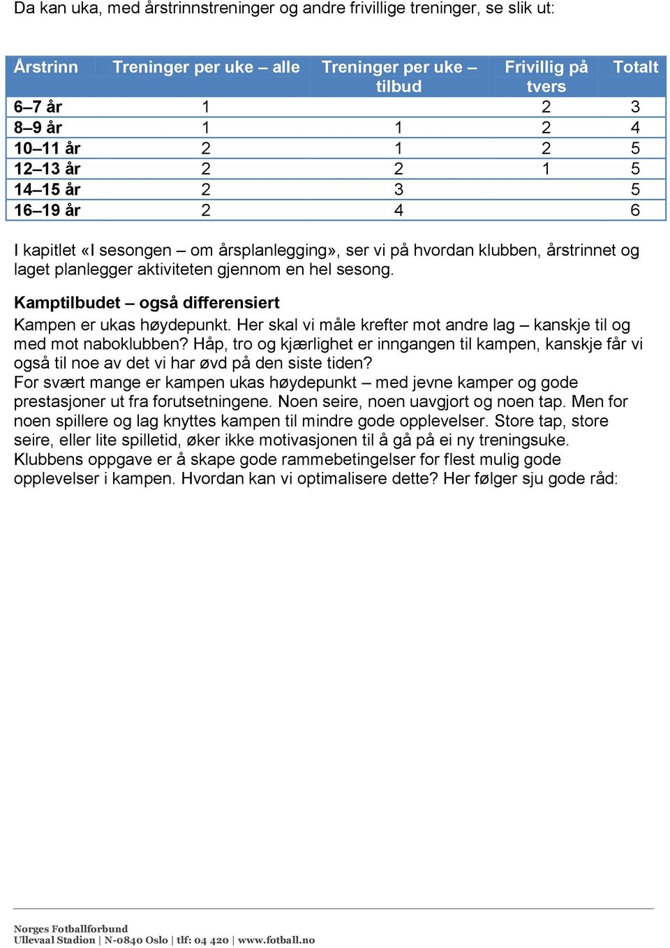 Kamptilbudet også differensiert Kampen er ukas høydepunkt. Her skal vi måle krefter mot andre lag kanskje til og med mot naboklubben?