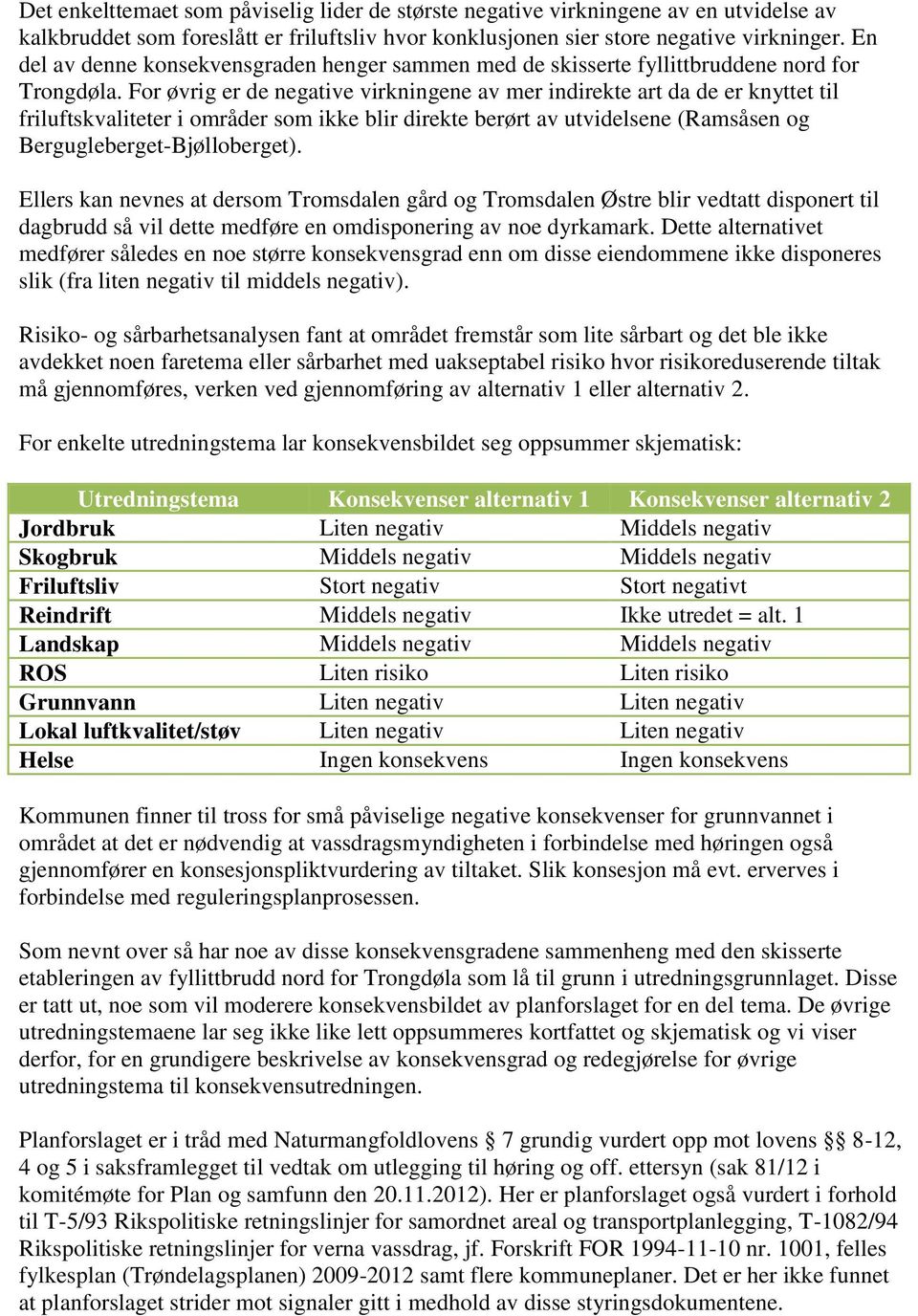 For øvrig er de negative virkningene av mer indirekte art da de er knyttet til friluftskvaliteter i områder som ikke blir direkte berørt av utvidelsene (Ramsåsen og Bergugleberget-Bjølloberget).