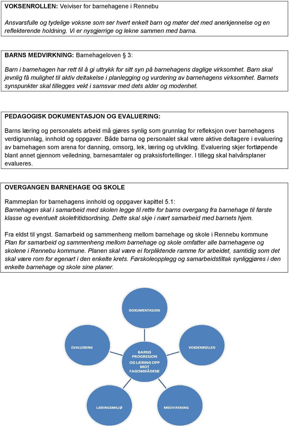 Barn skal jevnlig få mulighet til aktiv deltakelse i planlegging og vurdering av barnehagens virksomhet. Barnets synspunkter skal tillegges vekt i samsvar med dets alder og modenhet.