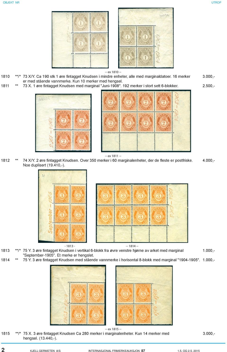 Over 350 merker i 60 marginalenheter, der de fleste er postfriske. 4.000,- Noe duplisert (19.410,-). - 1813 - -- 1814 -- 1813 **/* 75 Y.