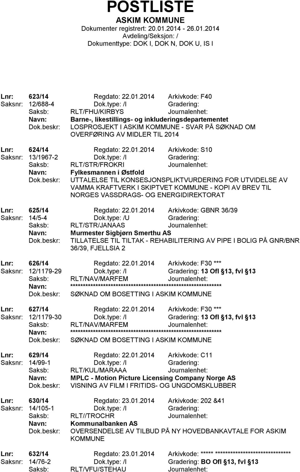 Lnr: 624/14 Regdato: 22.01.2014 Arkivkode: S10 Saksnr: 13/1967-2 Dok.