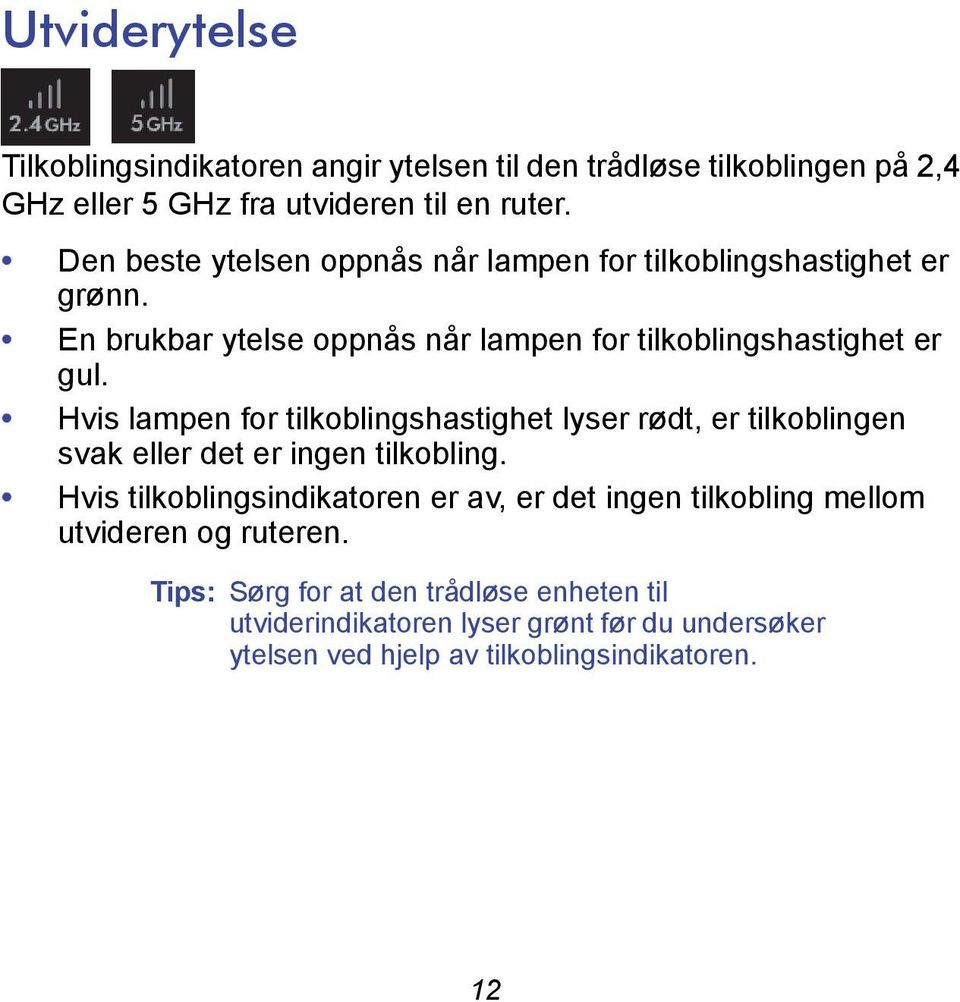 Hvis lampen for tilkoblingshastighet lyser rødt, er tilkoblingen svak eller det er ingen tilkobling.