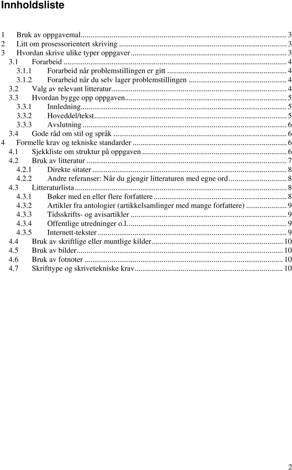 .. 6 4 Formelle krav og tekniske standarder... 6 4.1 Sjekkliste om struktur på oppgaven... 6 4.2 Bruk av litteratur... 7 4.2.1 Direkte sitater... 8 4.2.2 Andre referanser: Når du gjengir litteraturen med egne ord.