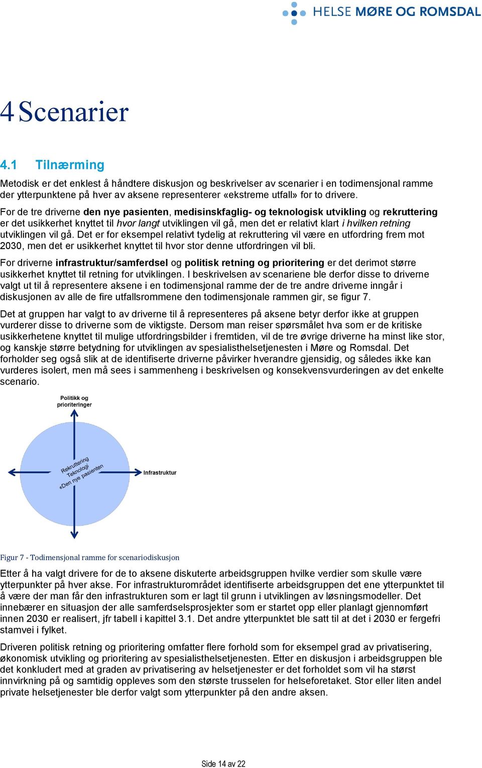 For de tre driverne den nye pasienten, medisinskfaglig- og teknologisk utvikling og rekruttering er det usikkerhet knyttet til hvor langt utviklingen vil gå, men det er relativt klart i hvilken