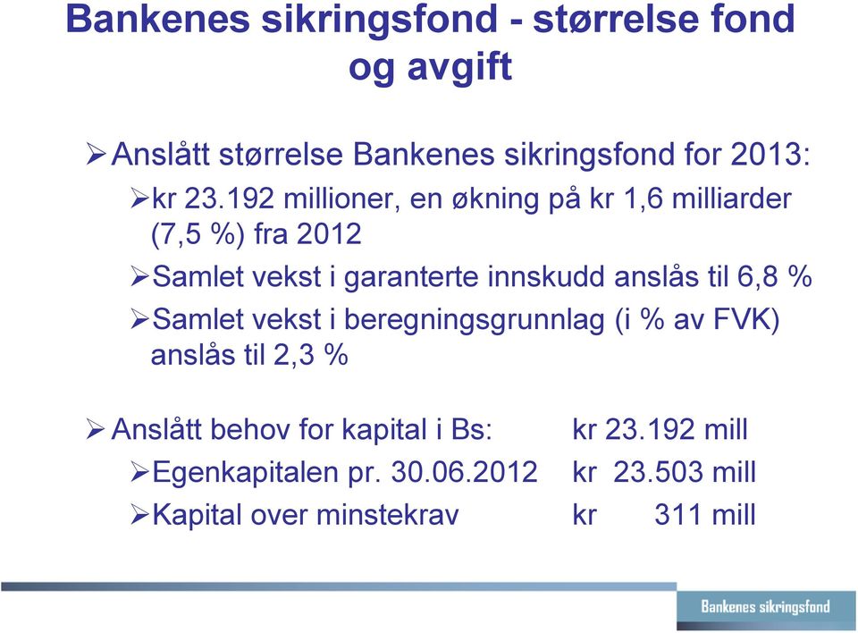 anslås til 6,8 % Samlet vekst i beregningsgrunnlag (i % av FVK) anslås til 2,3 % Anslått behov for