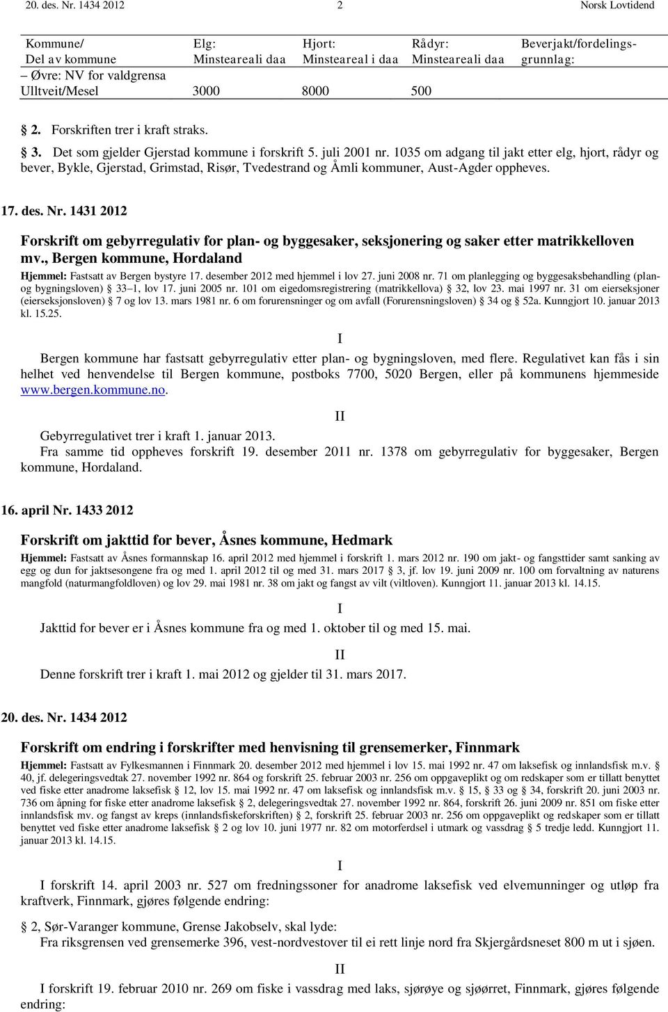 Beverjakt/fordelingsgrunnlag: 2. Forskriften trer i kraft straks. 3. Det som gjelder Gjerstad kommune i forskrift 5. juli 2001 nr.