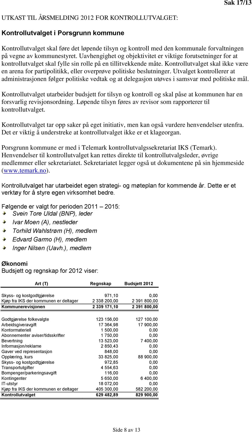 Kontrollutvalget skal ikke være en arena for partipolitikk, eller overprøve politiske beslutninger.