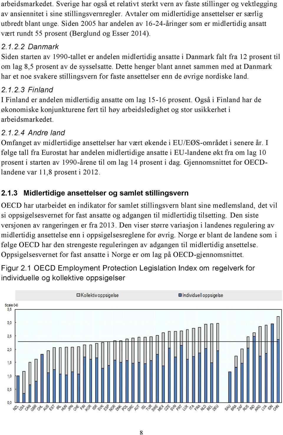 05 har andelen av 16-24-åringer som er midlertidig ansatt vært rundt 55 prosent (Berglund og Esser 2014). 2.1.2.2 Danmark Siden starten av 1990-tallet er andelen midlertidig ansatte i Danmark falt fra 12 prosent til om lag 8,5 prosent av de sysselsatte.