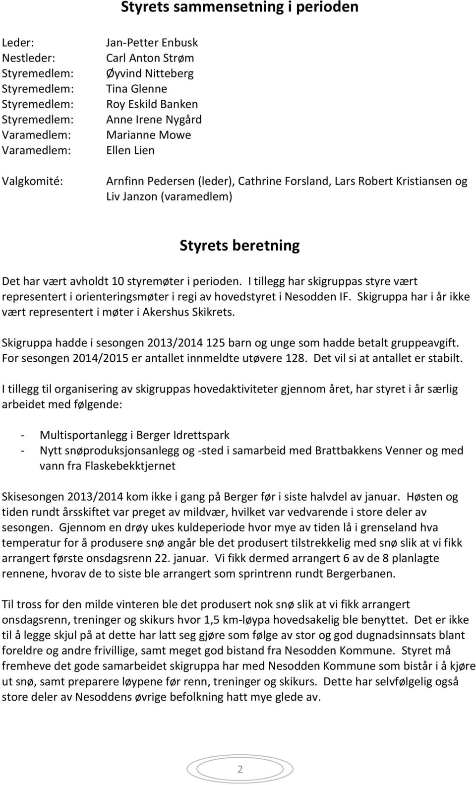 avholdt 10 styremøter i perioden. I tillegg har skigruppas styre vært representert i orienteringsmøter i regi av hovedstyret i Nesodden IF.