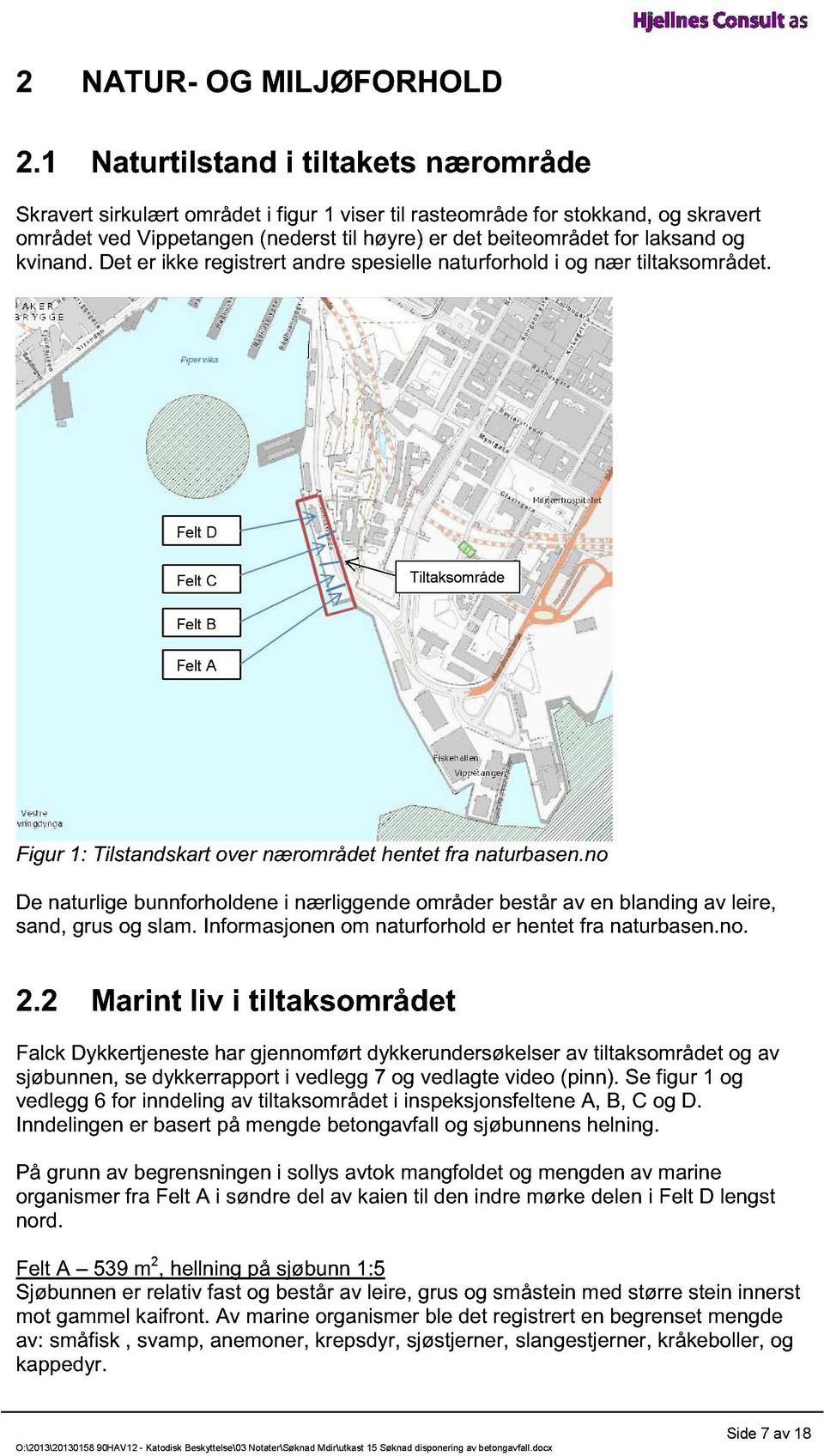 og kvinand. Det er ikke registrert andre spesielle naturforhold i og nær tiltaksområdet. Felt D Felt C Tiltaksområde Felt B Felt A Figur 1: Tilstandskart over nærområdet hentet fra naturbasen.