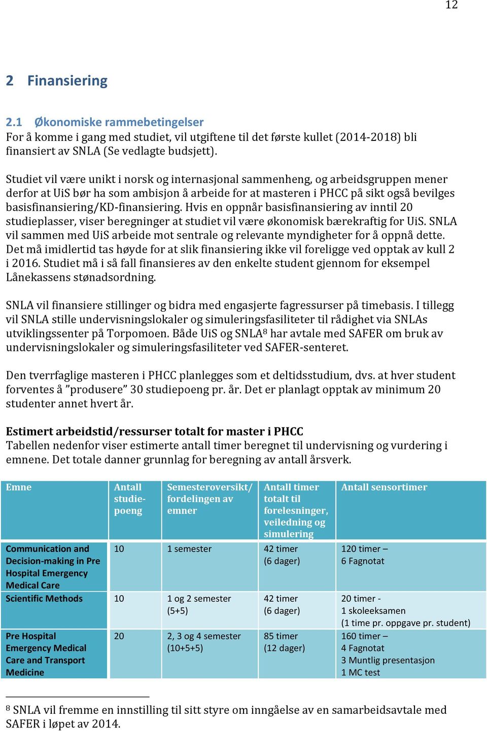 basisfinansiering/kd-finansiering. Hvis en oppnår basisfinansiering av inntil 20 studieplasser, viser beregninger at studiet vil være økonomisk bærekraftig for UiS.