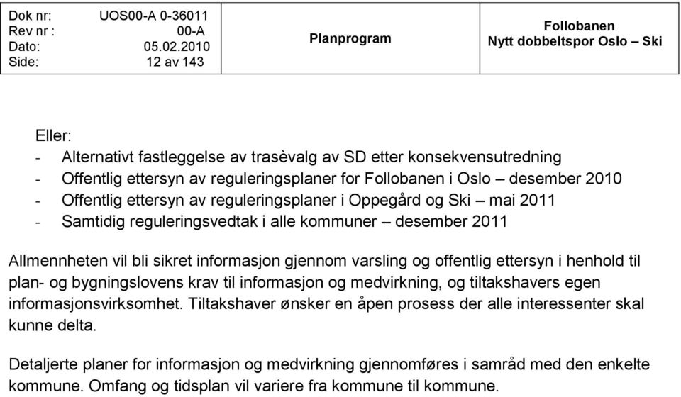 og offentlig ettersyn i henhold til plan- og bygningslovens krav til informasjon og medvirkning, og tiltakshavers egen informasjonsvirksomhet.